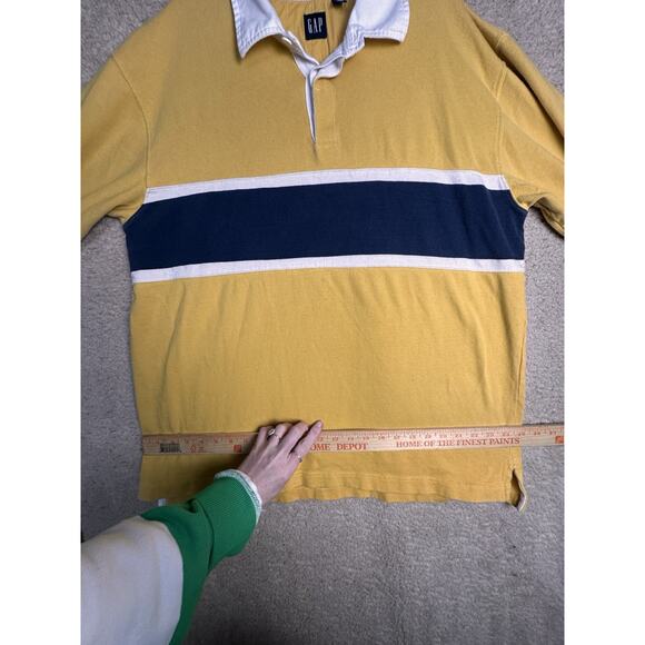 Vtg Y2K Rugby Shirt Mens XXL Yellow Navy Stripe Preppy Cotton Classic Pullover - Picture 16 of 16